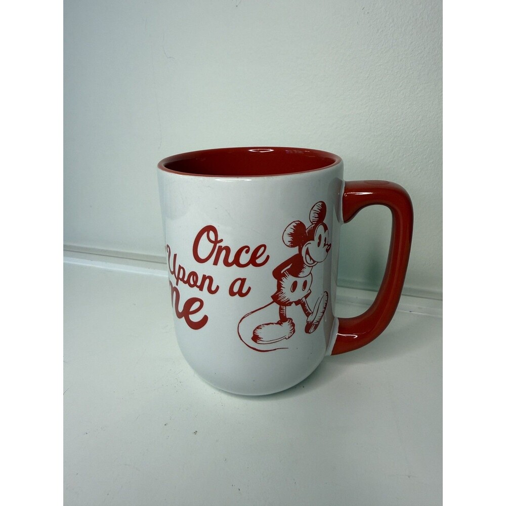 Disney Parks Mickey & Minnie Once Upon a Time Red White Coffee Mug